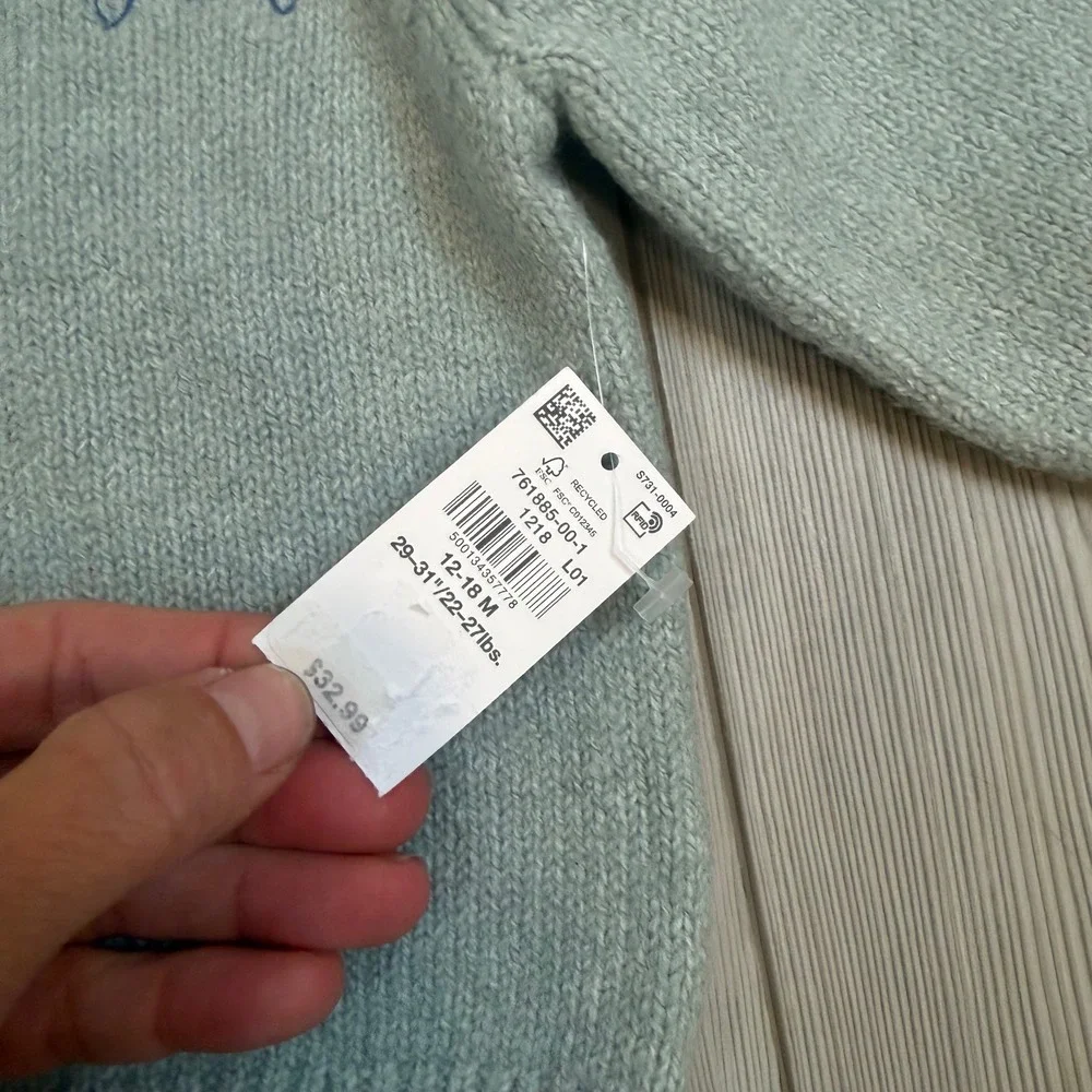 NWT Old Navy X Eeyore Cardigan Embroidered Sweater Sage 12-18M